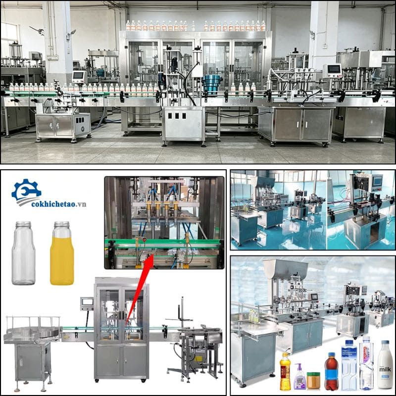 Dây chuyền máy chiết rót đóng nắp chai dán nhãn tự động